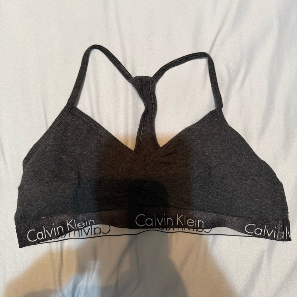 Calvin Klein dark gray racer back v-neck bralette size L